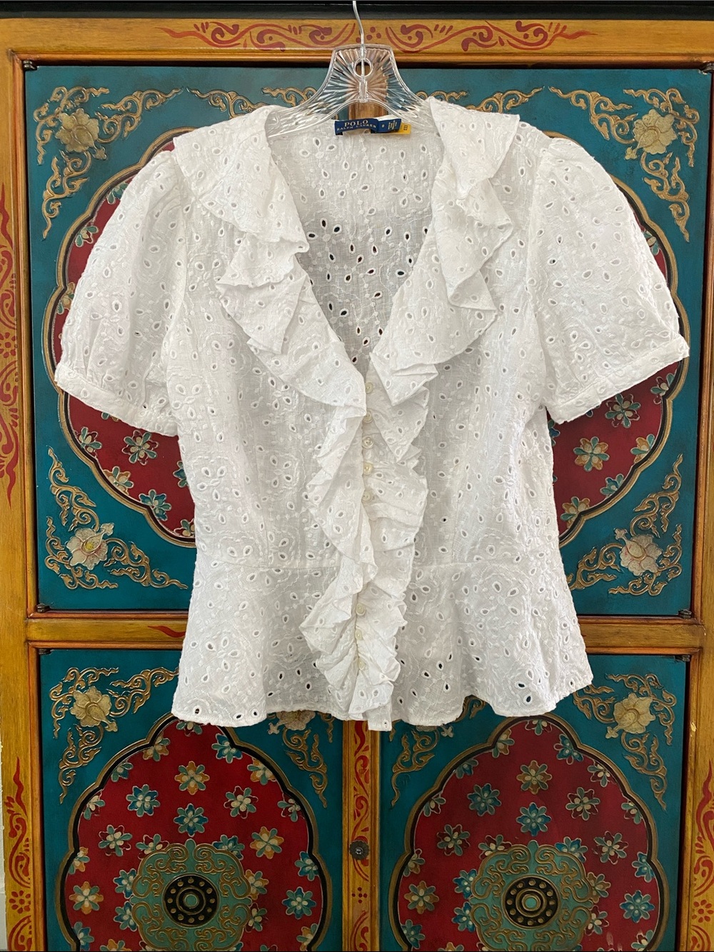 Polo by Ralph Lauren White Eyelet-embroidered Linen Top